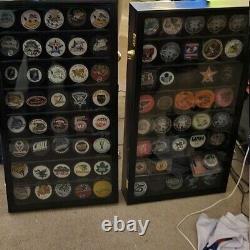 Hockey Puck Display Case 40 Black Wood Holder Cabinet Wall Baseball Shadow Box