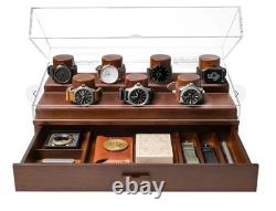 Holme & Hadfield Brown Wood Leather Acrylic Watch Display Case for 7