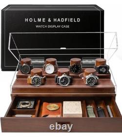 Holme & Hadfield Brown Wood Leather Acrylic Watch Display Case for 7