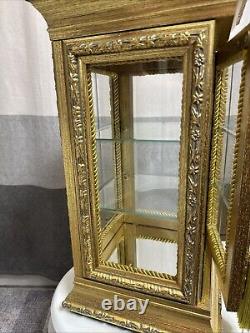 Horchow Vitrine Gold Italian Wood Display Case Rococo Style Cabinet, 1970