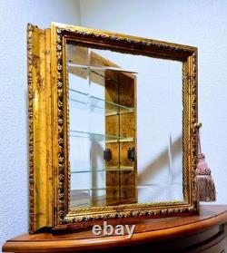 Italy Creazioni Artistiche Vitrinen Curio Gold Wood Wall Display Cabinet RARE
