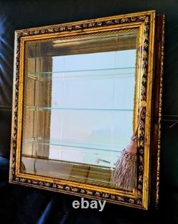 Italy Creazioni Artistiche Vitrinen Curio Gold Wood Wall Display Cabinet RARE