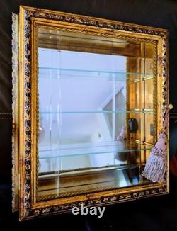 Italy Creazioni Artistiche Vitrinen Curio Gold Wood Wall Display Cabinet RARE