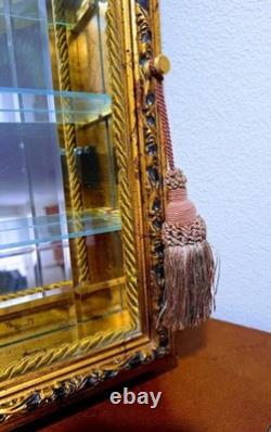 Italy Creazioni Artistiche Vitrinen Curio Gold Wood Wall Display Cabinet RARE
