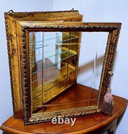 Italy Creazioni Artistiche Vitrinen Curio Gold Wood Wall Display Cabinet RARE