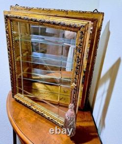 Italy Creazioni Artistiche Vitrinen Curio Gold Wood Wall Display Cabinet RARE