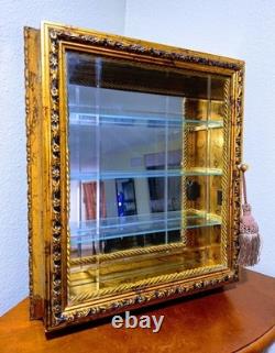Italy Creazioni Artistiche Vitrinen Curio Gold Wood Wall Display Cabinet RARE
