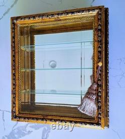 Italy Creazioni Artistiche Vitrinen Curio Gold Wood Wall Display Cabinet RARE