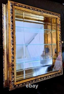 Italy Creazioni Artistiche Vitrinen Curio Gold Wood Wall Display Cabinet RARE