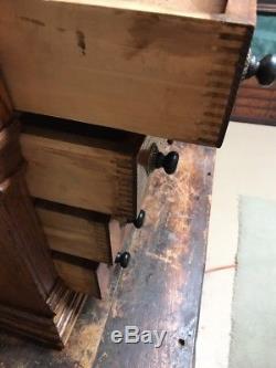 J & P Coats Spool Cabinet 4 Drawer With Wood & Brass Pulls Beautiful Patina