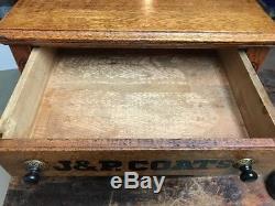 J & P Coats Spool Cabinet 4 Drawer With Wood & Brass Pulls Beautiful Patina