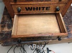 J & P Coats Spool Cabinet 4 Drawer With Wood & Brass Pulls Beautiful Patina