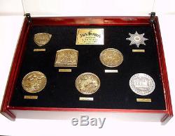 Jack Daniel's 7 Commemorative Medals & Gold Medal Wood Shadow Display Case New