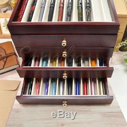 Japan Made Wancher Urushi Lacquer Brown Fountain Pen Wood Display Case 50 Pen