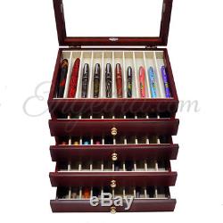 Japan Made Wancher Urushi Lacquer Brown Fountain Pen Wood Display Case For50 Pen