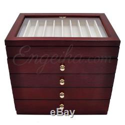 Japan Made Wancher Urushi Lacquer Brown Fountain Pen Wood Display Case For50 Pen