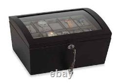 Java Watch Lock Box Display Case, 14 Section Wood Storage Holder Organizer, New