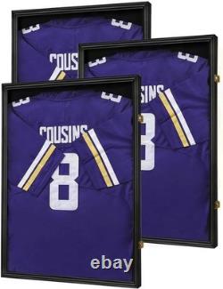 Jersey Display Case 3 Pack Large Shadow Box Lockable UV Protection Black Frame
