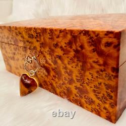 Jewellery Box large lockable thuya wooden burl Jewelry Box organizer With Key