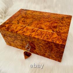 Jewellery Box large lockable thuya wooden burl Jewelry Box organizer With Key
