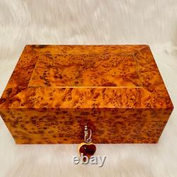 Jewellery Box large lockable thuya wooden burl Jewelry Box organizer With Key