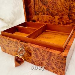 Jewellery Box large lockable thuya wooden burl Jewelry Box organizer With Key