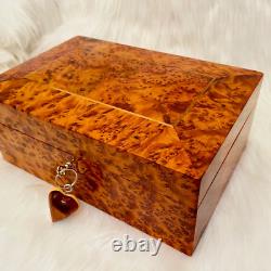 Jewellery Box large lockable thuya wooden burl Jewelry Box organizer With Key