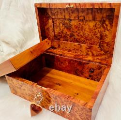 Jewellery Box large lockable thuya wooden burl Jewelry Box organizer With Key