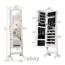 Jewelry Armoire Organizer Cabinet with Drawer Led Lights Freestanding White
