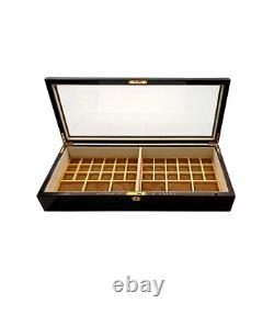 Jewelry Box Large Display Case Lacquered Wood with Glass Lid