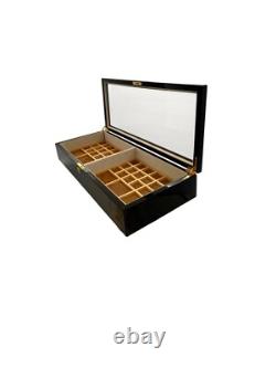 Jewelry Box Large Display Case Lacquered Wood with Glass Lid