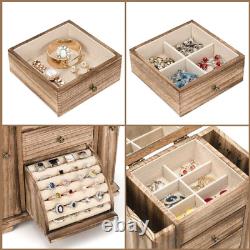 Jewelry Box for Women, Rustic Wooden Jewelry Boxes with Mirror, 4 Layers