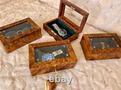 Jewelry Box, watch box, lockable thuya wooden burl Jewelry Box organizer with key