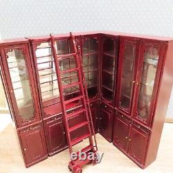 JiaYi Mahogany Corner Display Cases with Rolling Ladder 5 Pieces, SEE NOTE