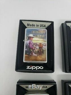 John Wayne Limited Edition Lot Set (4) Zippo Lighters wood case display the duke
