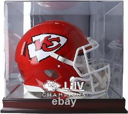 Kansas City Chiefs Super Bowl LIV Champs Mahogany Helmet Logo Display Case