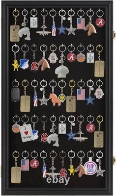 Keychain Display Case Fishing Lure Pocket Watch Black Wood Holder Wall Cabinet