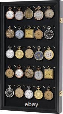 Keychain Display Case Fishing Lure Pocket Watch Black Wood Holder Wall Cabinet