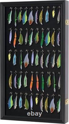 Keychain Display Case Fishing Lure Pocket Watch Black Wood Holder Wall Cabinet