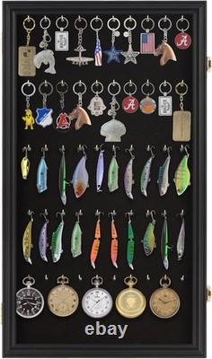 Keychain Display Case Fishing Lure Pocket Watch Black Wood Holder Wall Cabinet