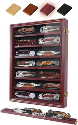 Knife Display Case 14+ Wood Mahogany Pocket Knives Holder Wall Rack Shadow Box
