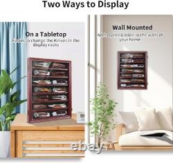 Knife Display Case 14+ Wood Mahogany Pocket Knives Holder Wall Rack Shadow Box