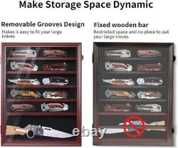 Knife Display Case 14+ Wood Mahogany Pocket Knives Holder Wall Rack Shadow Box