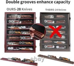 Knife Display Case 14+ Wood Mahogany Pocket Knives Holder Wall Rack Shadow Box