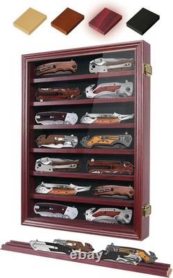 Knife Display Case 14+ Wood Mahogany Pocket Knives Holder Wall Rack Shadow Box