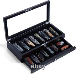 Knife Display Case 17+ Wood Ebony Pocket Knives Holder EDC Storage Organizer Box