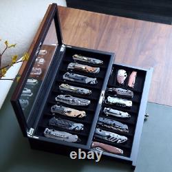 Knife Display Case 17+ Wood Ebony Pocket Knives Holder EDC Storage Organizer Box