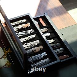 Knife Display Case 17+ Wood Ebony Pocket Knives Holder EDC Storage Organizer Box