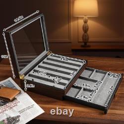 Knife Display Case 20+ Wood Walnut EDC Pocket Knives Watch Organizer Storage Box