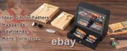 Knife Display Case 22+ Wood Black EDC Pocket Knives Organizer Drawer Storage Box